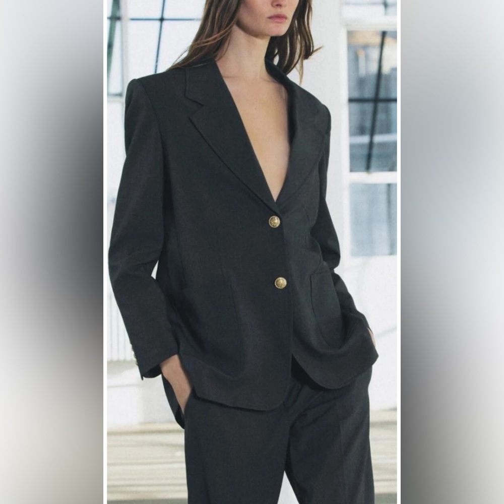 Zara Dark Grey Gold Button Blazer – Size Small - Picture 3 of 14